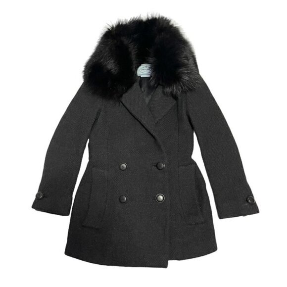 Prada Jackets & Blazers - Prada Black Northern Racoon Dyed Fur Pea Coat IT 38/ US 2